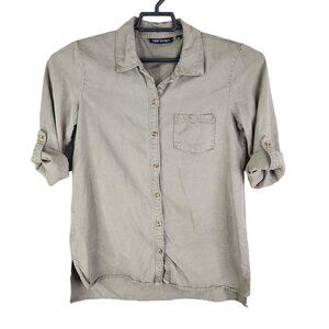 Womens T&W Designs Shirt w/ Roll Tab Sleeves Button-Up 100% Tencel Size S